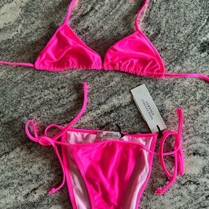 Versace Pink Triangle String Bikini Swimwear